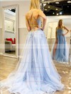 A-line Square Neckline Sweep Train Tulle Appliques Lace Prom Dresses #PDS020106840