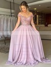 A-line Off-the-shoulder Sweep Train Chiffon Beading Prom Dresses #PDS020106860