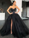 Ball Gown V-neck Sweep Train Tulle Beading Prom Dresses #PDS020106876