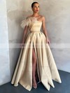 A-line Strapless Sweep Train Satin Sashes / Ribbons Prom Dresses #PDS020106878