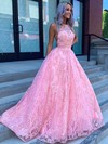 Ball Gown Scoop Neck Sweep Train Tulle Beading Prom Dresses #PDS020106879