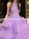 Ball Gown High Neck Floor-length Organza Appliques Lace Prom Dresses #PDS020106882