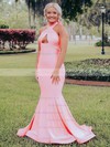 Trumpet/Mermaid Halter Sweep Train Jersey Prom Dresses #PDS020106645