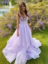 Princess V-neck Sweep Train Glitter Cascading Ruffles Prom Dresses #PDS020106646