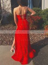 Trumpet/Mermaid Strapless Sweep Train Lace Split Front Prom Dresses #PDS020106647