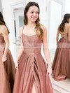 A-line Square Neckline Floor-length Glitter Split Front Prom Dresses #PDS020106655