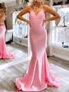 Trumpet/Mermaid V-neck Sweep Train Jersey Prom Dresses #PDS020106694