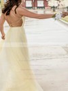 A-line Square Neckline Sweep Train Tulle Appliques Lace Prom Dresses #PDS020106702