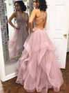 Princess V-neck Floor-length Tulle Cascading Ruffles Prom Dresses #PDS020106712