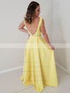 A-line Scoop Neck Sweep Train Satin Beading Prom Dresses #PDS020106742