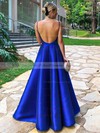 A-line V-neck Floor-length Satin Prom Dresses #PDS020106747