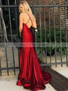 Trumpet/Mermaid V-neck Sweep Train Jersey Split Front Prom Dresses #PDS020106779