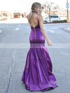 Trumpet/Mermaid V-neck Sweep Train Satin Prom Dresses #PDS020106780