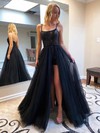 A-line Square Neckline Floor-length Tulle Sequined Beading Prom Dresses #PDS020106784