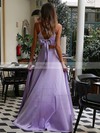 A-line V-neck Floor-length Silk-like Satin Bow Prom Dresses #PDS020106796
