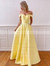 A-line Off-the-shoulder Floor-length Satin Beading Prom Dresses #PDS020106801