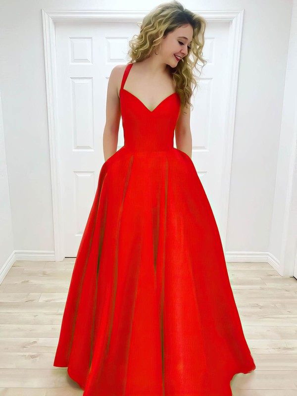 Ball Gown V-neck Floor-length Satin Pockets Prom Dresses #PDS020106807
