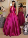 Ball Gown V-neck Floor-length Satin Pockets Prom Dresses #PDS020106815
