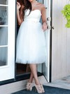 Knee-length White Tulle Beading Lace-up Affordable Sweetheart Wedding Dresses #PDS00020664