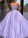 Ball Gown Square Neckline Floor-length Satin Beading Prom Dresses #PDS020106929