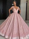 Ball Gown V-neck Floor-length Satin Tulle Beading Prom Dresses #PDS020106932