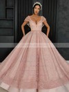 Ball Gown V-neck Floor-length Satin Tulle Beading Prom Dresses #PDS020106932