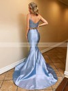 Trumpet/Mermaid V-neck Sweep Train Satin Beading Prom Dresses #PDS020106935