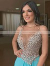 A-line Scoop Neck Sweep Train Chiffon Beading Prom Dresses #PDS020106941
