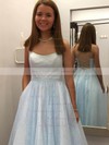 A-line Square Neckline Sweep Train Glitter Pockets Prom Dresses #PDS020106947