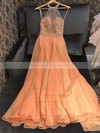 A-line Halter Floor-length Chiffon Beading Prom Dresses #PDS020106949