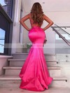 V-neck Sweep Train Silk-like Satin Split Front Prom Dresses #PDS020106953