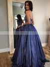 Shimmer Crepe Halter Ball Gown/Princess Floor-length Pockets Prom Dresses #PDS020106972