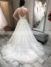 Ball Gown V-neck Sweep Train Organza Beading Prom Dresses #PDS020106976