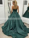 Ball Gown V-neck Court Train Satin Pockets Prom Dresses #PDS020106979