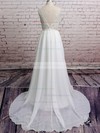 Chiffon with Appliques Lace Court Train Backless V-neck Casual Wedding Dresses #PDS00020671