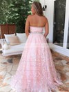 Ball Gown Strapless Sweep Train Tulle Beading Prom Dresses #PDS020106986