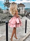 Ball Gown One Shoulder Short/Mini Satin Tiered Prom Dresses #PDS020107006