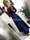 A-line V-neck Asymmetrical Silk-like Satin Lace Prom Dresses #PDS020107013