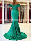 Trumpet/Mermaid Off-the-shoulder Sweep Train Silk-like Satin Ruffles Prom Dresses #PDS020107019