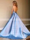 Satin Halter Ball Gown/Princess Sweep Train Pockets Prom Dresses #PDS020107024