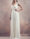 Affordable Ivory Chiffon Lace Pleats Cap Straps Sheath/Column Wedding Dresses #PDS00020675