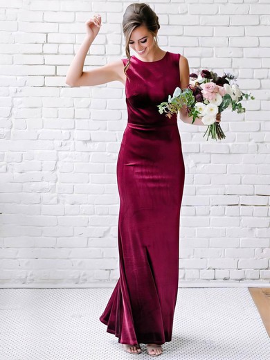 Sheath/Column Scoop Neck Ankle-length Velvet Prom Dresses #PDS020107040