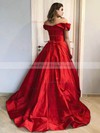 Ball Gown Off-the-shoulder Court Train Satin Sashes / Ribbons Prom Dresses #PDS020107058