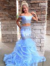 Trumpet/Mermaid Off-the-shoulder Sweep Train Organza Silk-like Satin Beading Prom Dresses #PDS020107066