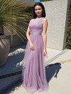 A-line One Shoulder Sweep Train Glitter Ruffles Prom Dresses #PDS020107072