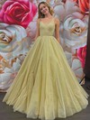 Ball Gown V-neck Sweep Train Glitter Ruffles Prom Dresses #PDS020107082