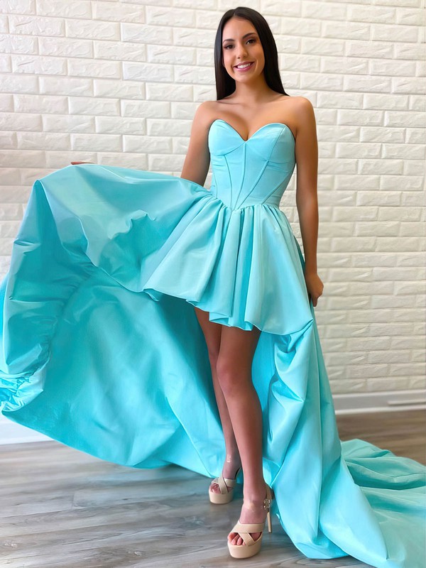 A-line Strapless Asymmetrical Silk-like Satin Prom Dresses #PDS020107083