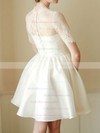 Short/Mini White Satin Lace Short Sleeve High Neck 2016 Wedding Dress #PDS00020682