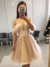 A-line Off-the-shoulder Short/Mini Tulle Beading Prom Dresses #PDS020107115