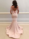 Trumpet/Mermaid Off-the-shoulder Sweep Train Stretch Crepe Bow Prom Dresses #PDS020107117
